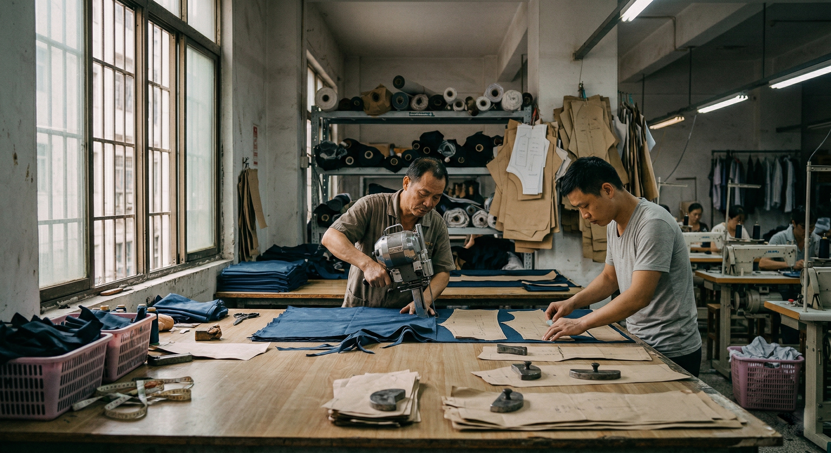 Precision sewing machine detail in Guangzhou factory